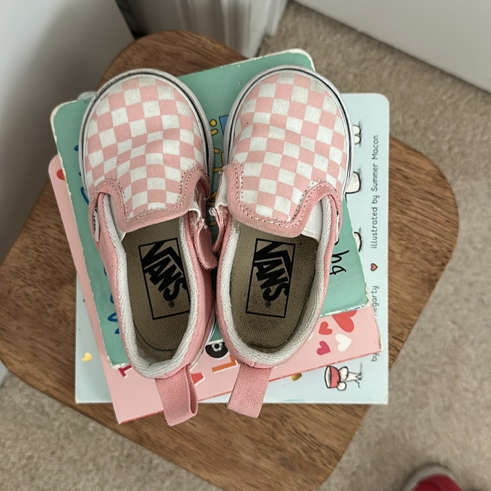 VANS PINK CHECKERED SLIP ONS- TODDLER SIZE 5.5